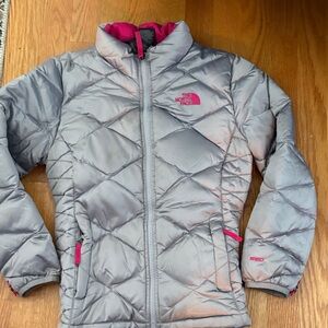 The North Face Kids Silver and Pink Puffer Jacket